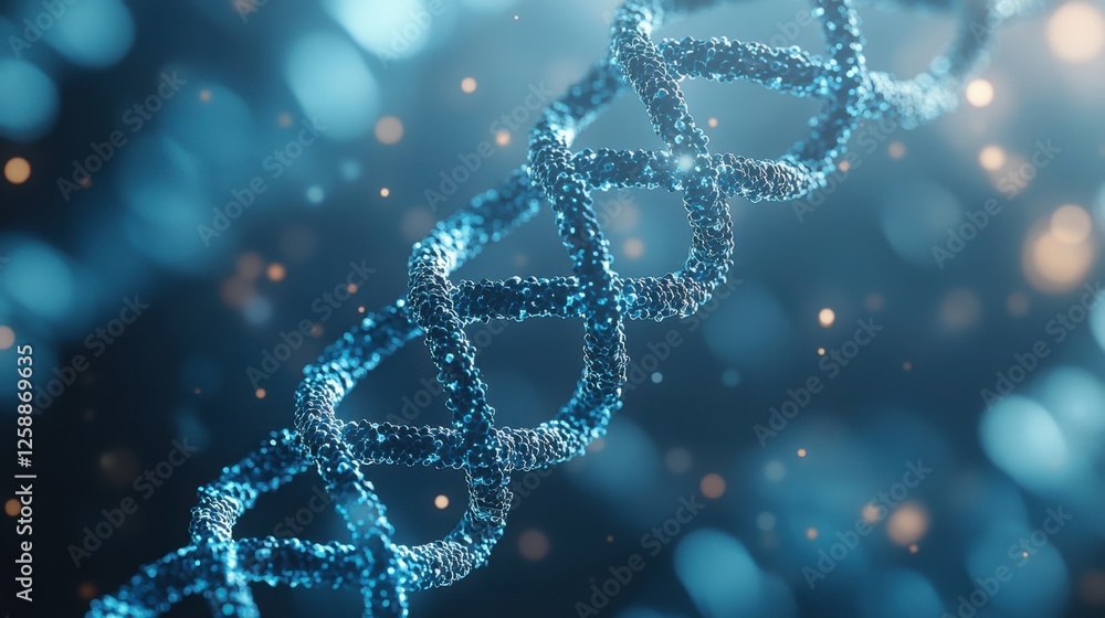 Intricate blue strands of DNA illuminated in a vibrant microscopic world Intricate blue strands of DNA illuminated in a vibrant microscopic world