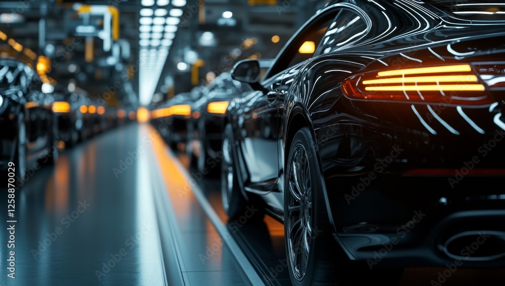 Modern car assembly line, factory, production, glowing lights. Use Stock photo Modern car assembly line, factory, production, glowing lights. Use Stock photo