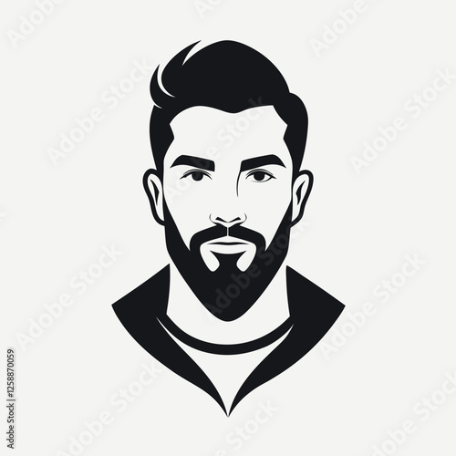 Minimalist black and white illustration of a person's upper body with a collared shirt and short hair showcasing a clean and modern design for artistic and branding purposes