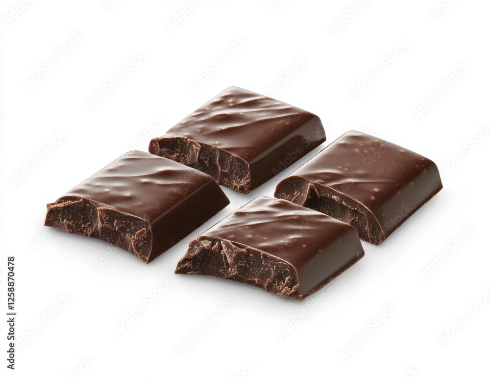 Four dark chocolate pieces broken studio shot Four dark chocolate pieces broken studio shot