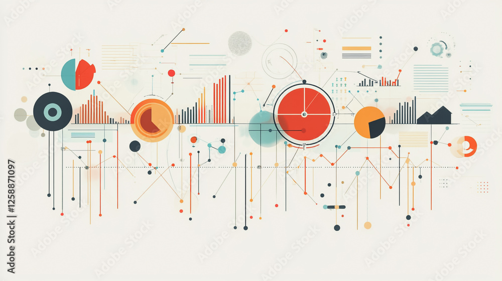 Fototapeta premium Professional business team working on a project together in the office Using economic growth charts and network connections to accompany the data. in Innovation analyzing future trends