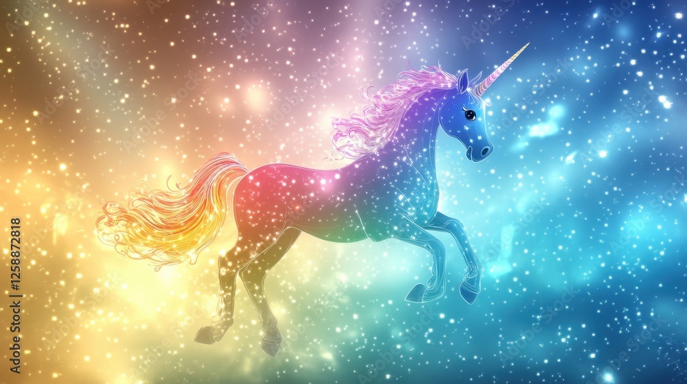 Enchanting unicorn prancing through a magical galaxy filled with vibrant colors and sparkling stars, creating a whimsical atmosphere Enchanting unicorn prancing through a magical galaxy filled with vibrant colors and sparkling stars, creating a whimsical atmosphere