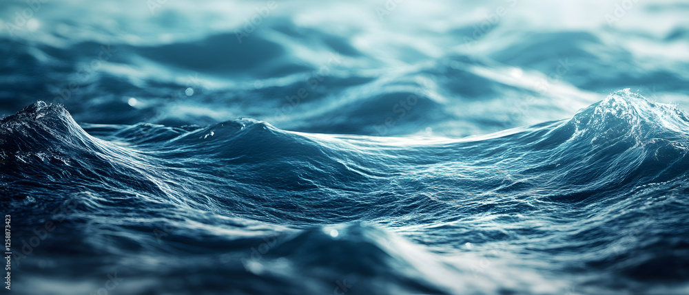 Fototapeta premium Ocean texture capturing the movement of waves and ripples on the water’s surface. The deep blue hues and fluid motion background
