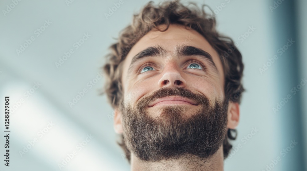Obraz premium Man with Beard Looking Upward