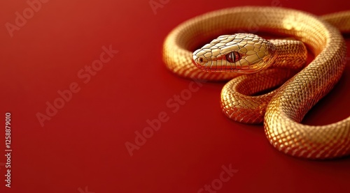 Wallpaper Mural Golden Snake Red Background Detailed 3D Render Luxury Style Torontodigital.ca