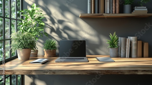 Modern workspace design with plants and natural light in a cozy environment