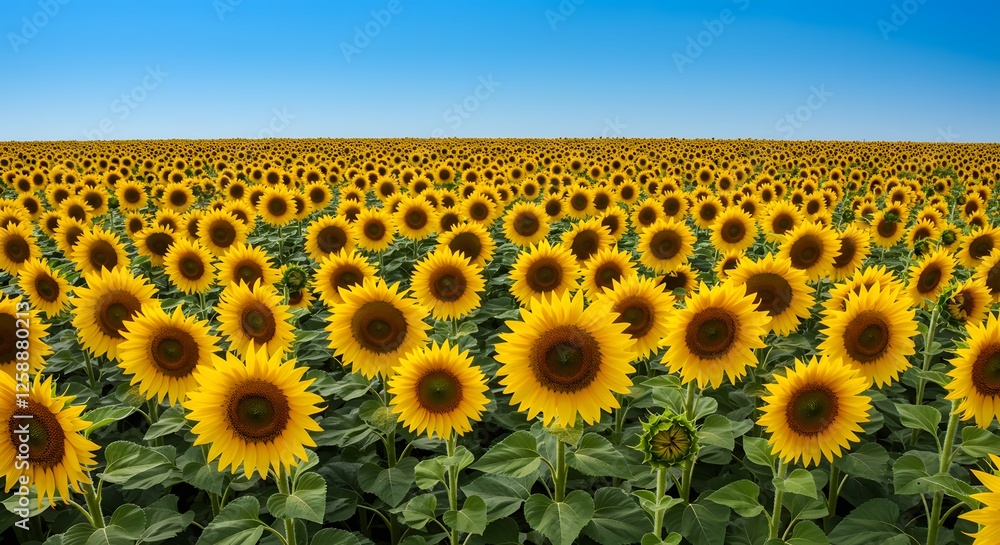 Fototapeta premium Vibrant Sunflower Field Under a Clear Blue Sky on a Sunny Day