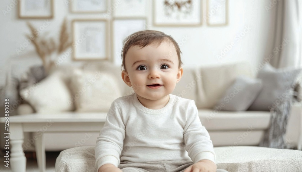 Adorable Baby Boy Portrait In A Modern Living Room Adorable Baby Boy Portrait In A Modern Living Room