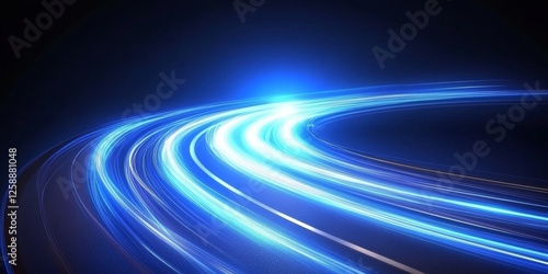 Abstract Blue Light Trails, Dynamic Light Streaks on Black Background, High-Tech Concept