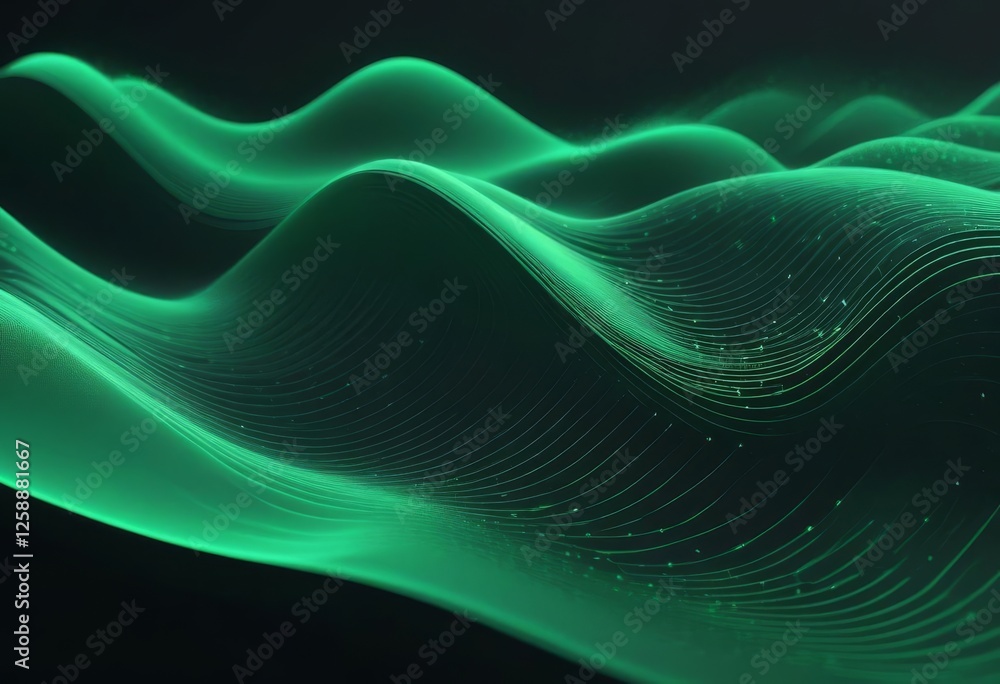 Rendering 3d wave dynamic background dots green futuristic flow technology abstract datum innovation sound illustration business digital music dot texture. Rendering 3d wave dynamic background dots green futuristic flow technology abstract datum innovation sound illustration business digital music dot texture.