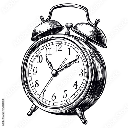 Alarm clock black white illustration vector