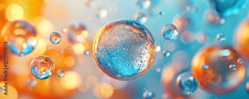 3D illustration of acid, neutral, and base with hydrogen and hydroxide ions.