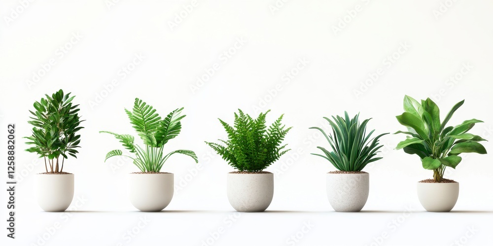 Fototapeta premium Arrangement Of Pixel Art Potted Plants On White Background