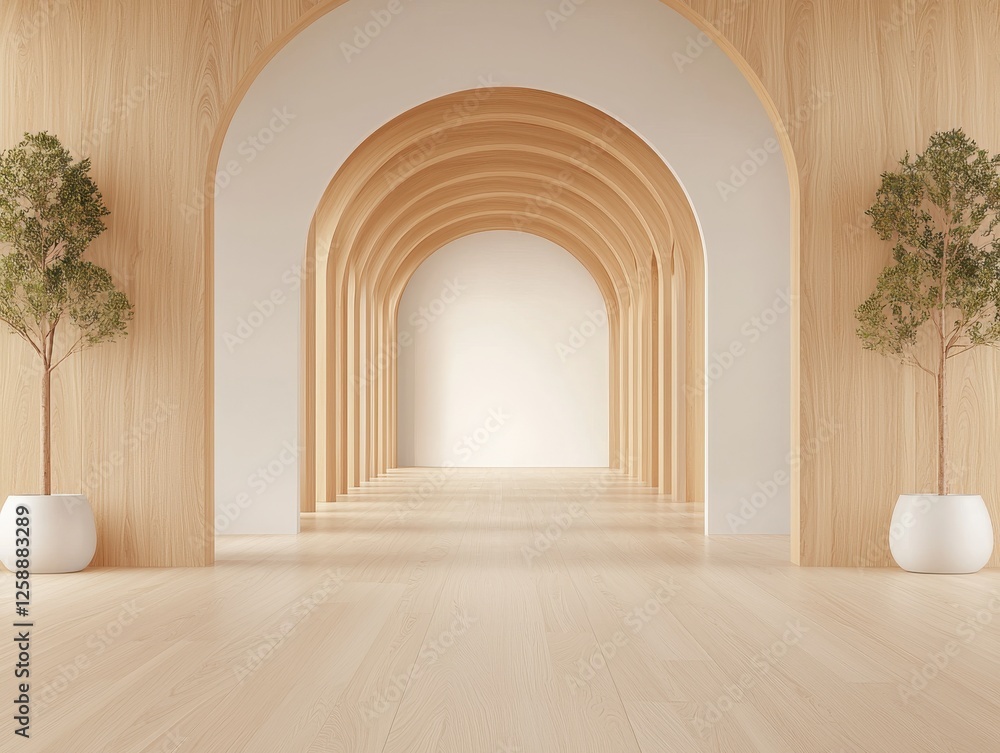 Fototapeta premium Elegant arched hallway interior design minimalist space modern architecture warm environment serene viewpoint