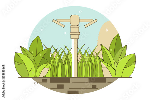 Illustration of a rotary clothesline in a green garden setting