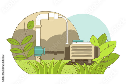 Illustration of a modern water pump system installed in a green environment