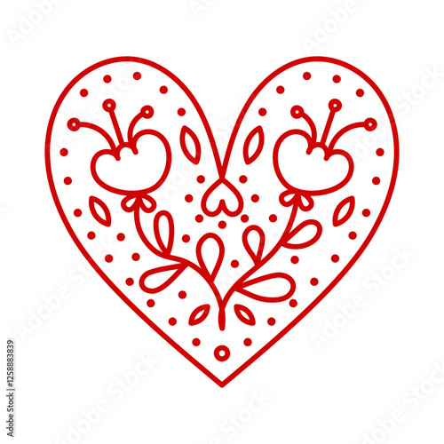 Heart shape frame decoration. Red outline. Valentine's day. Vector illustration, flat design