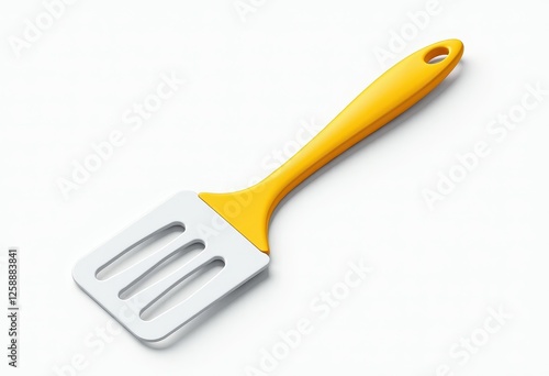 Isolated Yellow and White Spatula on Clean White Background  Perfect for Product Photography. A yellow and white spatula on a white background. photo