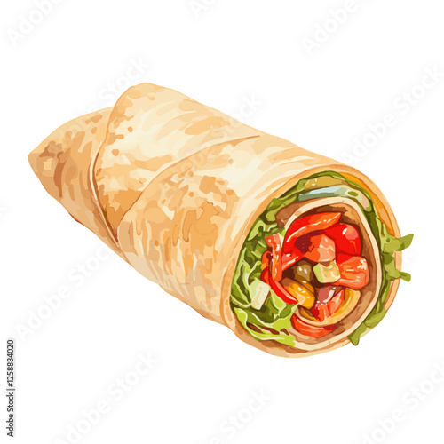 Burrito illustration watercolor food vector
