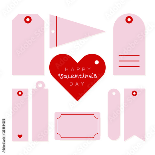 Pink and red tags and labels set. Valentine's day. Vector illustration, flat design