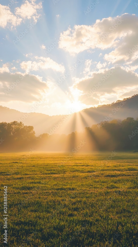 Fototapeta premium Sunrise over the rolling hills nature tranquil landscape early morning scenic view