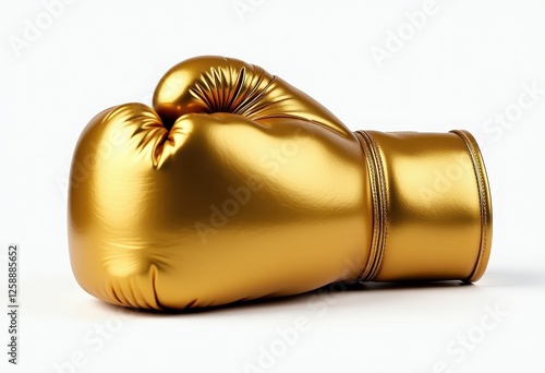 Isolated golden boxing glove on a pristine white background for highend product shots. A gold boxing glove on a white background. photo