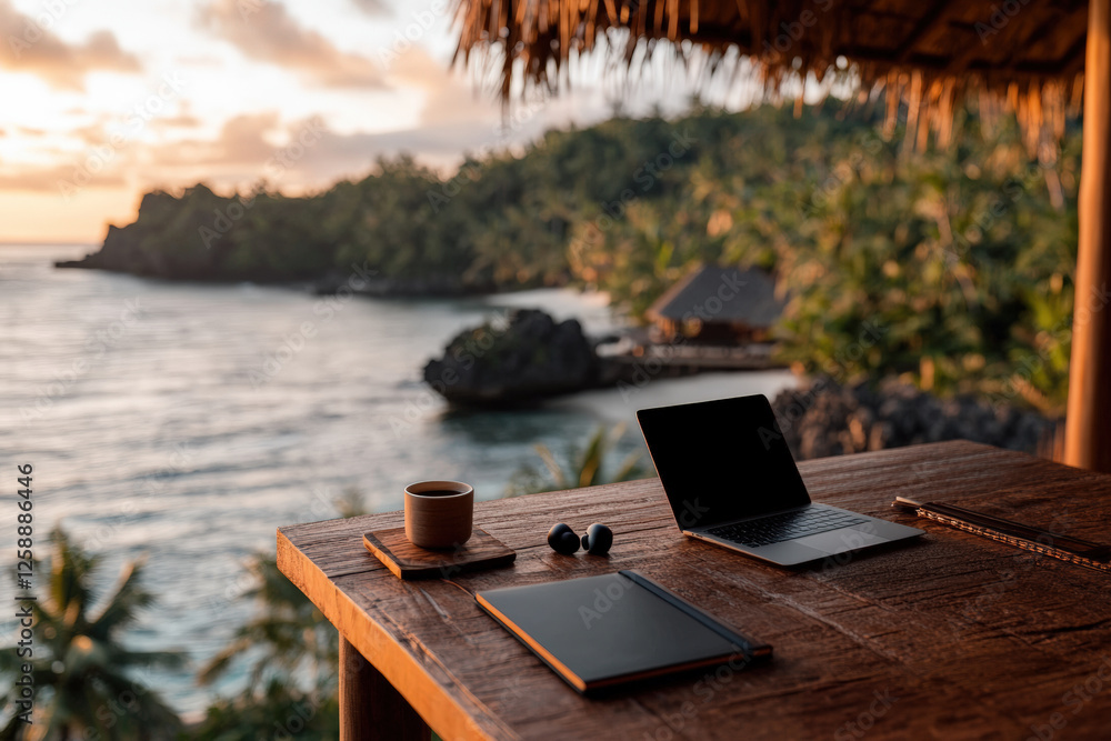 Fototapeta premium Remote Work with Ocean View 