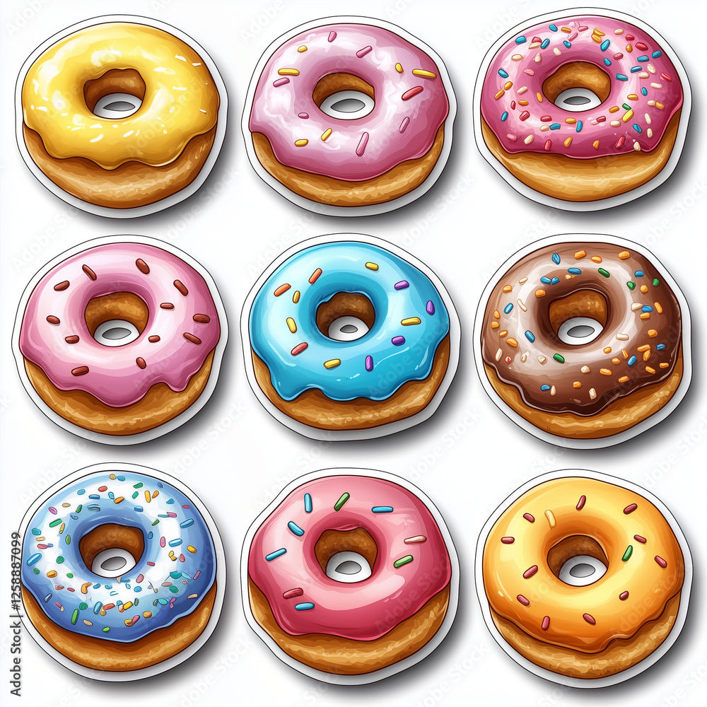 Fototapeta premium Sticker bundle of cute mini donuts