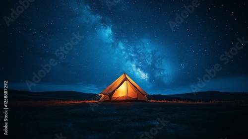 Stargazing at a cozy tent under a starry night sky in a remote location