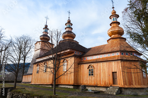 The former wooden Lemko Greek-Catholic church of St. Michael the Archangel from 1831 in Brunary, Poland. Unesco World Heritage Site.