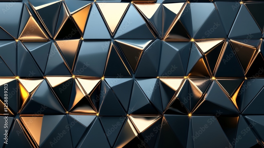 shiny wall background with triangular tiles and gold metallic details generative ai shiny wall background with triangular tiles and gold metallic details generative ai