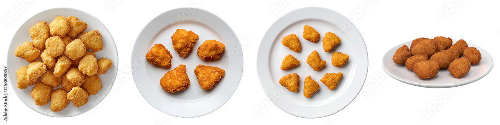 Fried chicken on white plate isolated on transparent background ,PNG, set of Fried chicken on white plate isolated on transparent background ,PNG, set of