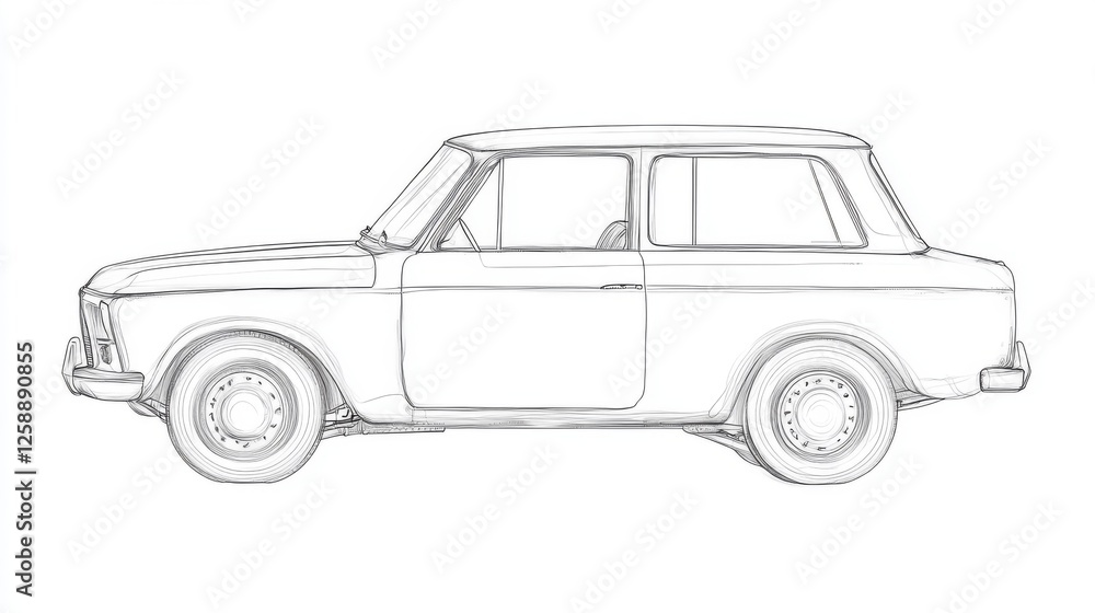 Fototapeta premium Simple sketch of vintage car side profile