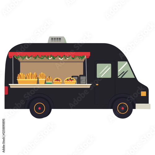 Food truck selling tacos illustration transportation grilling vector