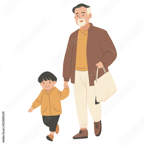 Grandpa walking with child illustration clothing drawing vector