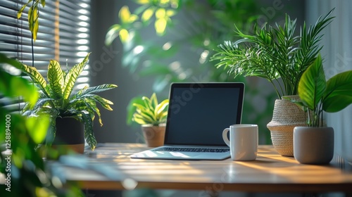 Cozy workspace with plants and natural light during morning hours