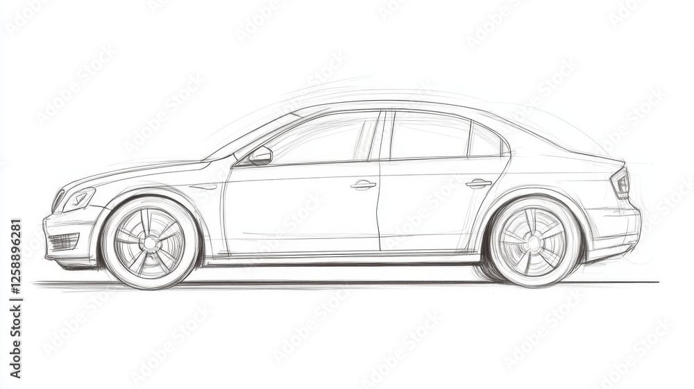 Line Drawing of a Sedan Car Side Profile. Possible Use Educational Material Line Drawing of a Sedan Car Side Profile. Possible Use Educational Material