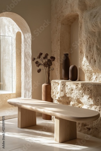 Modern interior featuring natural textures and minimalist design elements in ...