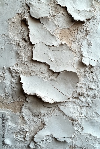 Detailed view of a textured wall revealing peeling paint and cracks in a rust...