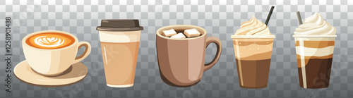 Assorted coffee drinks illustration, vector element set