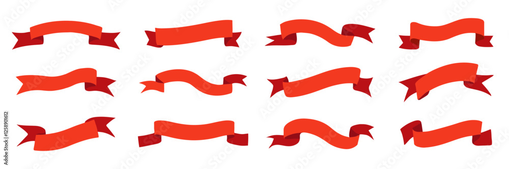 Vibrant red ribbon banners collection, vector element set Vibrant red ribbon banners collection, vector element set