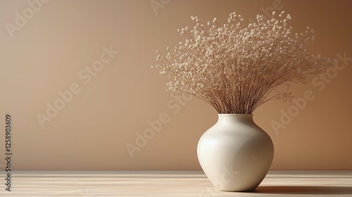 Elegant vase with dried flowers against a minimalistic background in natural ...