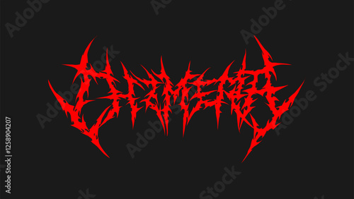 Chimera, extreme metal typography, sharp and aggressive, featuring jagged red letters on a dark background. Perfect for metal band branding, apparel prints, and underground music merchandise