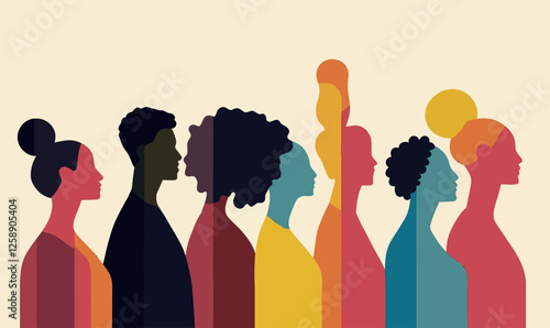 Diverse Group Unity: Illustrated Multiracial People Advocating Human Rights