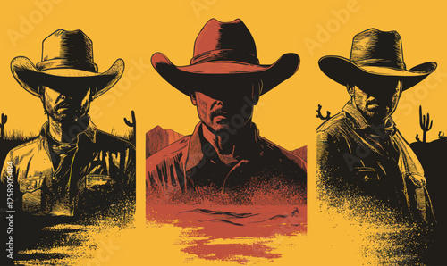 Wild West Cowboy Vector Art with Halftone Stipple Effect for Posters