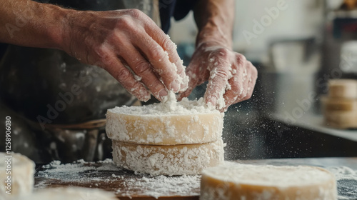 Wallpaper Mural Artisan craftsmanship in cheesemaking: salting cheese wheels for optimal flavor Torontodigital.ca