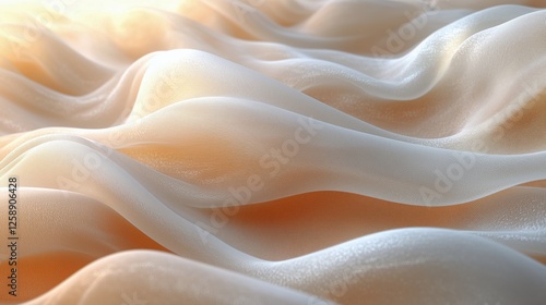 Soft waves of silk fabric draped elegantly in warm light creating a serene at...