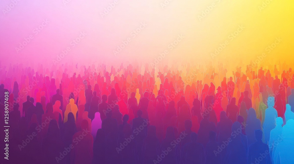 Large Crowd Silhouette Colorful Illustration Large Crowd Silhouette Colorful Illustration