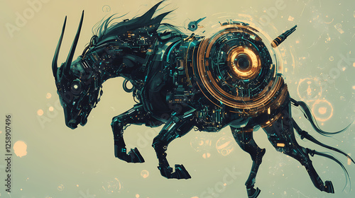 Chiron, the centaur, healer and god of medicine, a blend of humans and technology. the concept of modern medicine and medical treatment. Mechanical Gods. Illustration photo