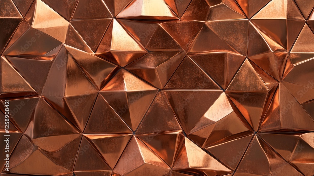 Abstract triangular tile wall background, metallic copper finish, generative ai Abstract triangular tile wall background, metallic copper finish, generative ai